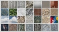 A collage of various textures arranged in a grid format. It includes wood grain, cracked surfaces, Royalty Free Stock Photo