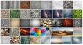 A collage of various textures and patterns, arranged in a grid format. Materials include weathered Royalty Free Stock Photo