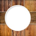 Collage of various wooden textures with white round copyspace