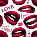 Collage vector pattern with halftone mouth, lips, kiss. Trendy magazine style. Creative background with halftone