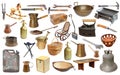 Collage with very old objects over white Royalty Free Stock Photo