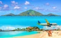 Collage from views of the Caribbean beach at Saint Martin Royalty Free Stock Photo