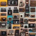 Collage of vintage technology, blending retro TV sets, cassette tapes, and rotary phones1