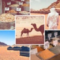 Collage of Wadi Rum Desert - Red Desert  Jordan  - travel background my photos Royalty Free Stock Photo