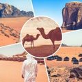 Collage of Wadi Rum Desert - Red Desert  Jordan  - travel background my photos Royalty Free Stock Photo