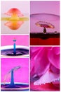 Collage of water drop splashes forming shapes including umbrellas and bubbles Royalty Free Stock Photo