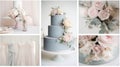 A collage of wedding cake, flowers and dresses, AI Royalty Free Stock Photo