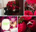Collage of wedding photos. Bridal bouquet, dress, beautiful decoration, flowers and floral, ceremony Royalty Free Stock Photo