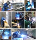 Collage with welders at the workplace in industry