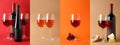 Collage of Wine on different color backgrounds Royalty Free Stock Photo