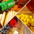 Collage wine grape cheese Royalty Free Stock Photo