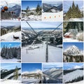 Collage: Winter mountain ski resort landscapes