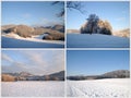 Collage winter wonderland in picturesque hill scenery with panorama view