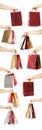 Collage of women holding paper shopping bags on background, closeup Royalty Free Stock Photo