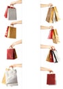 Collage of women holding paper shopping bags on background, closeup Royalty Free Stock Photo