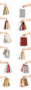 Collage of women holding paper shopping bags on background, closeup Royalty Free Stock Photo