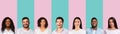 Collage Of Women And Men Over Pink And Blue Backgrounds Royalty Free Stock Photo