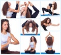 Collage of young beautiful fitness girl doing yoga Royalty Free Stock Photo
