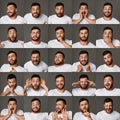 Collage of young man expressions and emotions Royalty Free Stock Photo