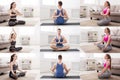 Collage of young man and women practicing yoga Royalty Free Stock Photo