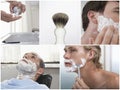 Collage of young men shaving