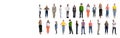 Collage of young people, men and women, of different age in casual cloth standing in two lines isolated over white Royalty Free Stock Photo