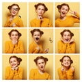 Collage of young woman different facial expressions Royalty Free Stock Photo