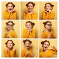 Collage of young woman different facial expressions Royalty Free Stock Photo