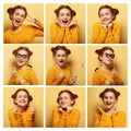 Collage of young woman different facial expressions Royalty Free Stock Photo