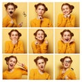 Collage of young woman different facial expressions Royalty Free Stock Photo