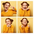 Collage of young woman different facial expressions Royalty Free Stock Photo