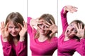 Collage of a young woman expressing different emotions and feelings. on a white background Royalty Free Stock Photo