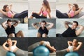 Collage of young women doing fitness workout Royalty Free Stock Photo