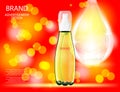 Collagen Premium Serum container template with drop, glossy bottle on the sparkling effects background.