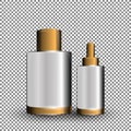 Collagen Premium Serum white containers template, glossy bottles on the transparent background. Mock-up 3D Realistic Vector illust