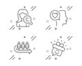 Collagen skin, Romantic talk and Queue icons set. Smile sign. Skin care, Love chat, People waiting. Gift box. Vector