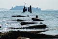 collapse bridge over sea due to thunderstorm Royalty Free Stock Photo