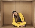 Collapse, businesswoman in mpty office Royalty Free Stock Photo