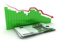 Collapse euro chart. Green histogram, red, arrow. Royalty Free Stock Photo