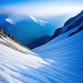 The collapse of the snow avalanche in the a powerful cloud of snow dust Force of nature in the