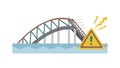 Collapsed Bridge with Caution Sign and Falling Debris, vector design Generative AI Royalty Free Stock Photo