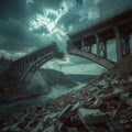 Collapsed Bridge Over River Royalty Free Stock Photo