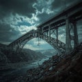 Collapsed Bridge Over River Royalty Free Stock Photo