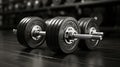 Collapsible dumbbells in the gym, equipment for sports and exercise. Spacious gym without people.