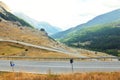 Colle della Maddalena Piedmont, Italy, mountain landscape, winding road on italian-french border.