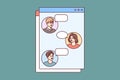 Colleagues communicate in chatbox by exchanging messages in Internet application for phone