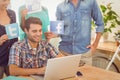 Colleagues holding sign from famous social networks