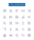 Colleagues line icons signs set. Design collection of Colleagues, Peers, Workmates, Associates, Comrades, Partners