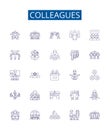 Colleagues line icons signs set. Design collection of Colleagues, Peers, Workmates, Associates, Comrades, Partners