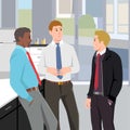 Colleagues in office flat vector illustration. Coworkers relaxing, chatting cartoon characters. Corporate worker, business people